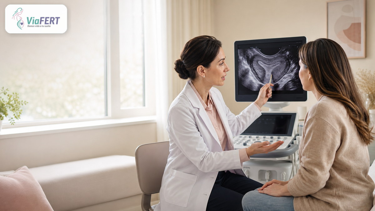 Physician explains an endometrial assessment before fertility treatment