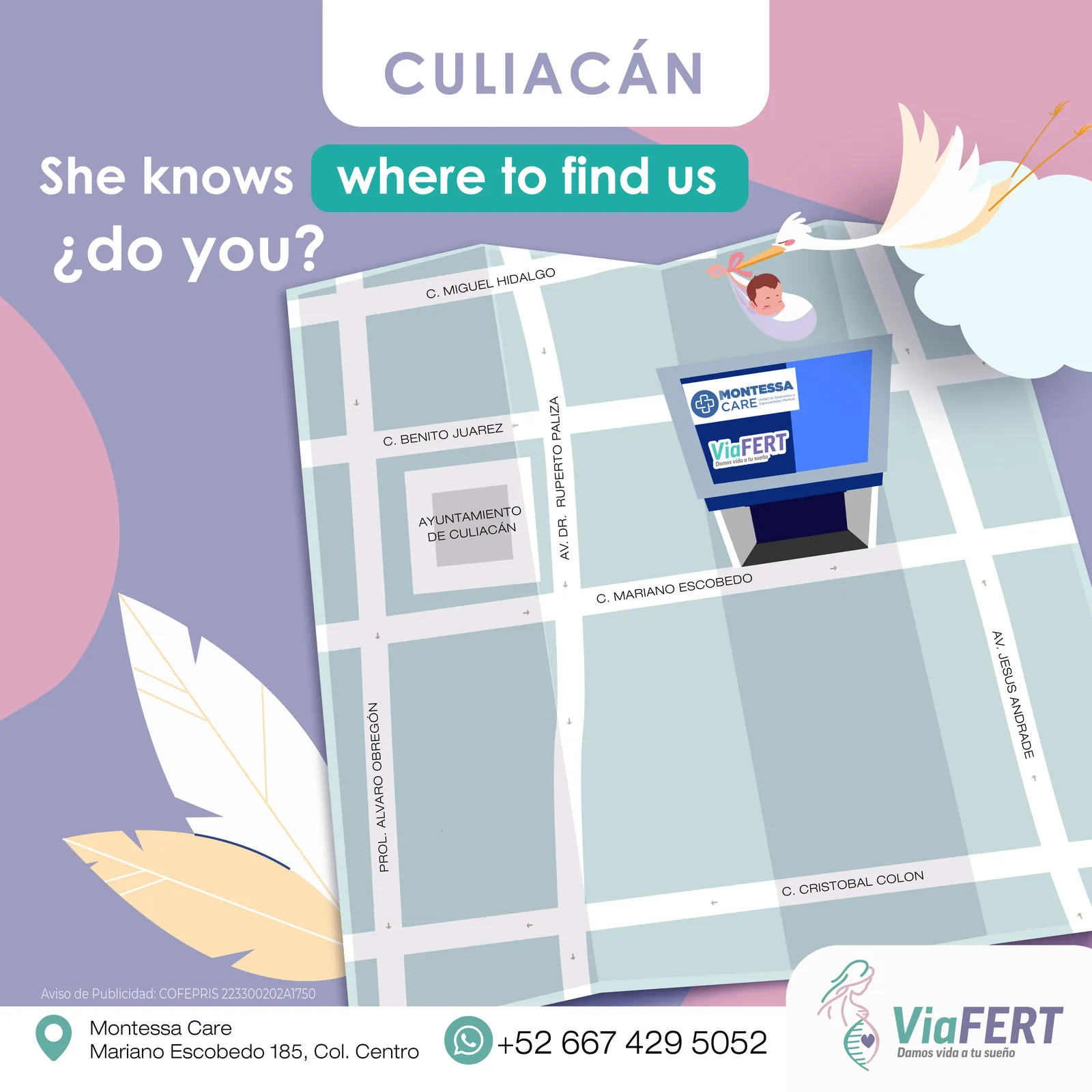 Map showing how to reach ViaFERT Culiacán at Montessa Care