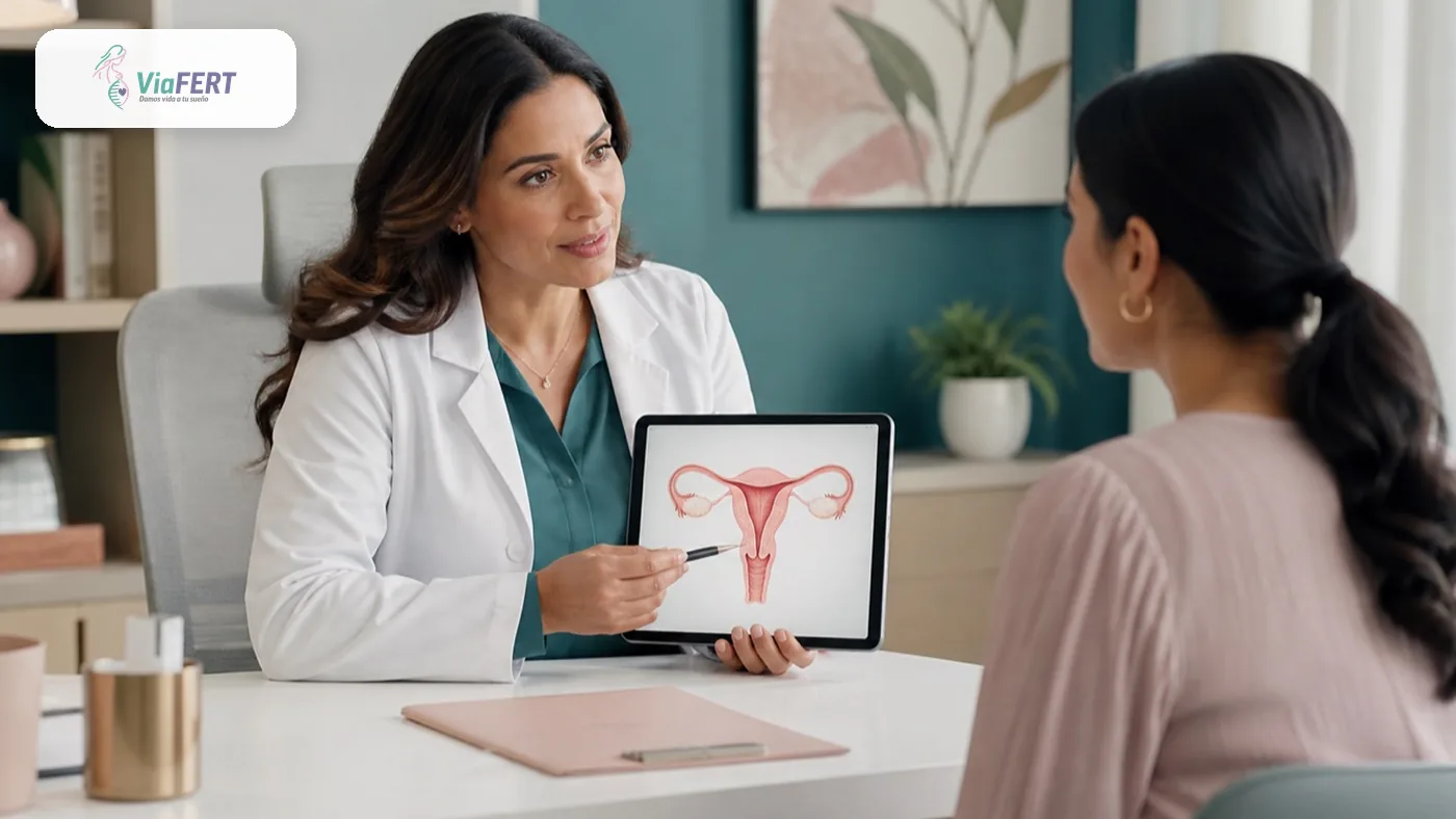 Consulta médica para explicar la evaluación del útero y el endometrio