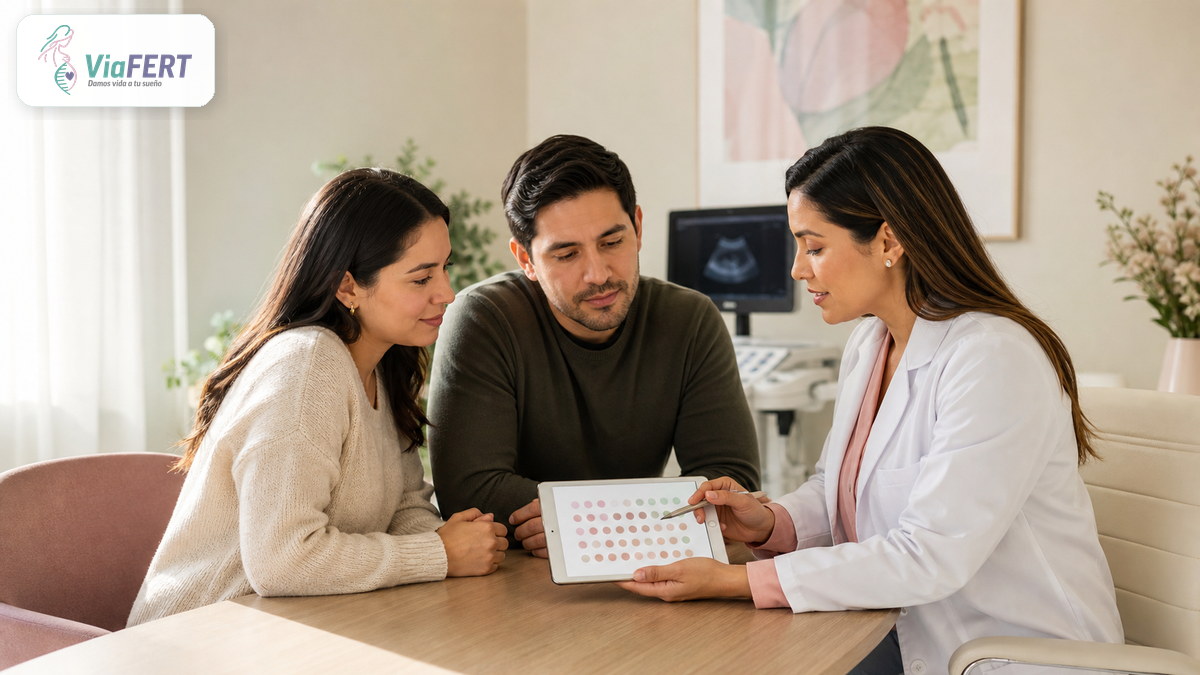 Couple reviews ovulation timing with a fertility specialist